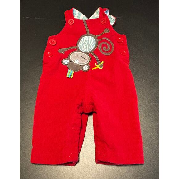 Mud Pie Baby Red Corduroy Monkey Overalls 0–6M Boys Girls Fall Outfit - Picture 1 of 3